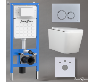 Комплект 3в1 IBERICA BLANCA инсталляция SILENCIO, унитаз TOLEDO ALTO белый, кнопка смыва ESTI-O хром матовый (IB001.TLA.234.824) 