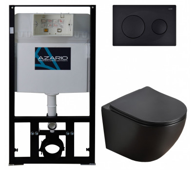 Сет AZARIO AZ-8010-1000+AZ-8200-0013+AZ-0046N-MB инсталляция с панелью смыва + унитаз Grado с сиденьем микролифт, чёрный матовый