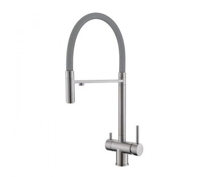 Смеситель для кухни с гибким изливом и подключением фильтра WesnaArt EKO05-161, сатин