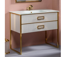 Тумба Armadi Art MONACO 100см белая глянец + золото под раковину моноблок 866-100-WG Тумба Armadi Art MONACO 100см белая глянец + золото под раковину моноблок 866-100-WG