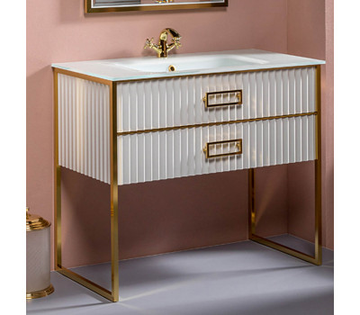 Тумба Armadi Art MONACO 100см белая глянец + золото под раковину моноблок 866-100-WG Тумба Armadi Art MONACO 100см белая глянец + золото под раковину моноблок 866-100-WG