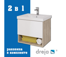 Тумба с раковиной подвесная Dreja Perfecto 60 см, дуб эврика/белый Тумба с раковиной подвесная Dreja Perfecto 60 см, дуб эврика/белый