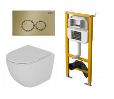 Комплект D&K Унитаз подвесной безободковый DT1396016, Инсталляция DI8050127, Клавиша смыва DB1529007, матовое золото (DS1391622) 