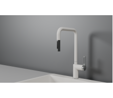 Смеситель для кухни GRANULA GR-8173, АРКТИК (БЕЛЫЙ), С ВЫДВИЖНЫМ ИЗЛИВОМ 