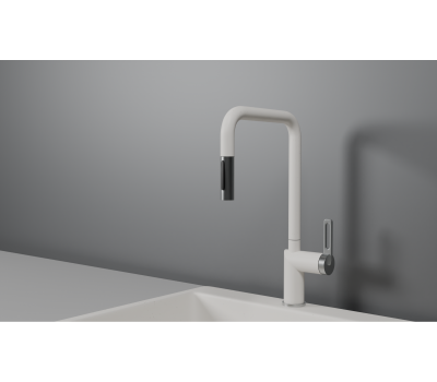 Смеситель для кухни GRANULA GR-8173, АРКТИК (БЕЛЫЙ), С ВЫДВИЖНЫМ ИЗЛИВОМ 