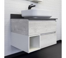 Тумба-умывальник Comforty Прага-75 дуб белый с графитовой столешницей с раковиной T-Y9378 Тумба-умывальник Comforty Прага-75 дуб белый с графитовой столешницей с раковиной T-Y9378