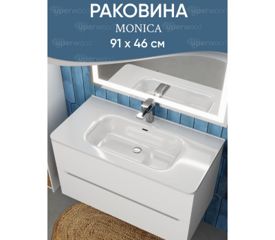 Раковина для ванной 90 Uperwood Monica керамическая белая глянцевая RMonica90wg 