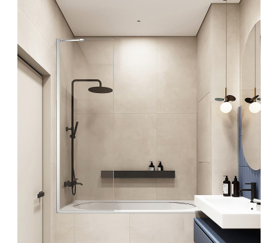 Шторка на ванну Veconi Palau PL-84B, 1000x1500, черный, стекло прозрачное