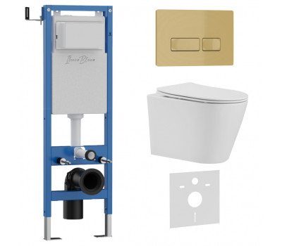 Комплект 3в1 IBERICA BLANCA инсталляция SILENCIO MINI, унитаз BURGOS ALTO белый, кнопка смыва ESTI-R золото матовое (IB.001M.BRA.234.215) 