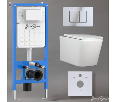 Комплект 3в1 IBERICA BLANCA инсталляция SILENCIO, унитаз TOLEDO ALTO белый, кнопка смыва INOX-C хром глянцевый (IB001.TLA.234.1131) 