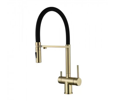 Смеситель для кухни с гибким изливом и подключением фильтра Grocenberg GB4096MG, матовое золото 