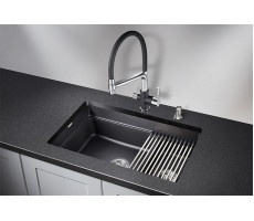 Кухонная мойка GRANULA KS-7304U, ШВАРЦ (чёрный металлик), кварц 