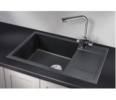 Кухонная мойка GRANULA 7805, ШВАРЦ (чёрный металлик), кварц 