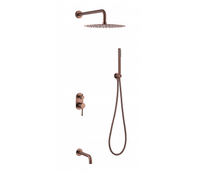 Смеситель встроенный + верхний+ ручной душ Uno COPPER BRUSHED с изливом Boheme 464-2-CB брашированная медь 