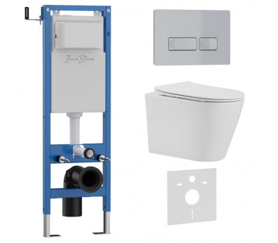 Комплект 3в1 IBERICA BLANCA инсталляция SILENCIO MINI, унитаз BURGOS ALTO белый, кнопка смыва ESTI-R хром матовый (IB.001M.BRA.234.214) 