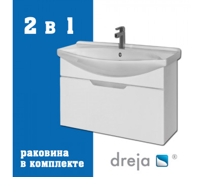 Тумба с раковиной подвесная Dreja Laguna 85 см, белый