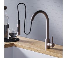 Смеситель для кухни с вытяжным изливом Dorff Logic D3007511 Сатин Смеситель для кухни с вытяжным изливом Dorff Logic D3007511 Сатин