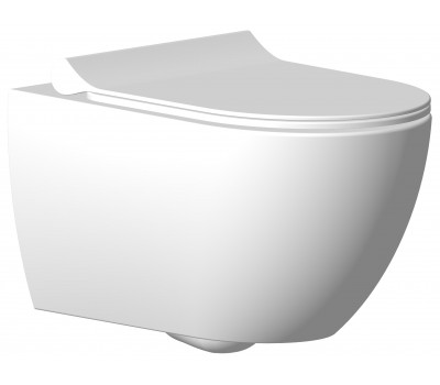 Унитаз подвесной Seramiksan Hill безободковый, с тонким сиденьем микролифт, белый (A031161H+A030011) 