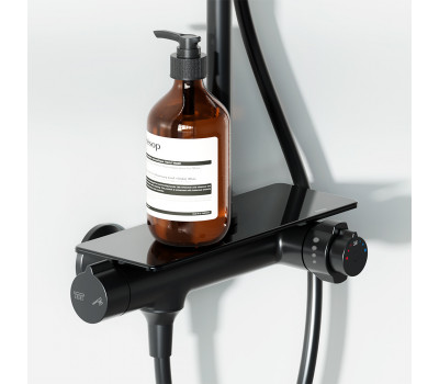 Душевая система с душевым термостатическим смесителем-полкой Damixa Jupiter 977750300 Черный Душевая система с душевым термостатическим смесителем-полкой Damixa Jupiter 977750300 Черный