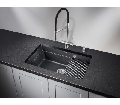 Кухонная мойка GRANULA KS-7303U, ШВАРЦ (чёрный металлик), кварц 
