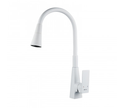 Смеситель для кухни с гибким изливом Shevanik S543C-1, белый