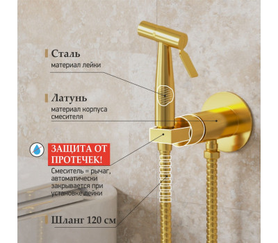 Смеситель с гигиеническим душем PAINI Castello Round, встраиваемый, брашированное золото PVD (PJ) CAPJ442R 