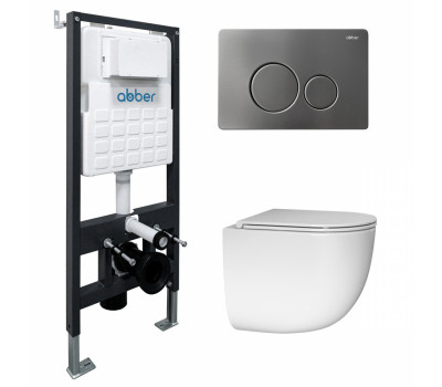 Комплект подвесной унитаз ABBER Bequem AC1132TC белый, с закрытым дном с инсталляцией AC0105 и кнопкой AC0121NG никель Комплект подвесной унитаз ABBER Bequem AC1132TC белый, с закрытым дном с инсталляцией AC0105 и кнопкой AC0121NG никель