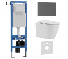Комплект 3в1 IBERICA BLANCA инсталляция SILENCIO MINI, унитаз BURGOS ALTO белый, кнопка смыва ESTI-S серый матовый (IB.001M.BRA.234.856) 