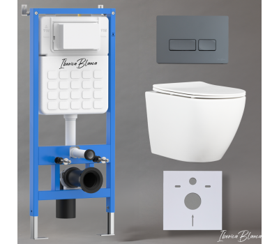 Комплект 3в1 IBERICA BLANCA инсталляция SILENCIO, унитаз BILBAO ALTO белый, кнопка смыва ESTI-R серый матовый (IB001.BLA.234.218) 