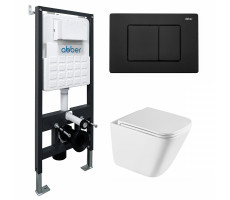 Комплект подвесной унитаз ABBER Rechteck AC1219TC белый, с закрытым дном с инсталляцией AC0105 и кнопкой AC0120MB черный матовый Комплект подвесной унитаз ABBER Rechteck AC1219TC белый, с закрытым дном с инсталляцией AC0105 и кнопкой AC0120MB черный матовый