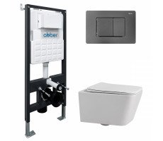 Комплект подвесной унитаз ABBER Rechteck AC1201 белый с инсталляцией AC0105 и кнопкой AC0120NG никель Комплект подвесной унитаз ABBER Rechteck AC1201 белый с инсталляцией AC0105 и кнопкой AC0120NG никель