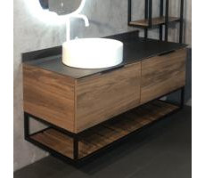 Тумба-умывальник Comforty Порто-120-1 дуб тёмно-коричневый с черной столешницей c раковиной Comforty 9110 00-00000828 