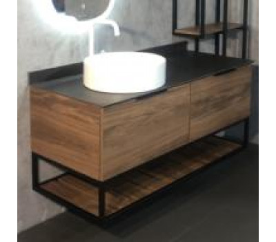 Тумба-умывальник Comforty Порто-120-1 дуб тёмно-коричневый с черной столешницей c раковиной Comforty 9110 00-00000828 