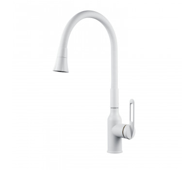 Смеситель для кухни с гибким изливом Raffine F303C-1, белый