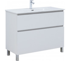 Тумба с раковиной Aquanet Вега 100 (Flat) напольная 2 ящ. цв. белый глянец 00345379 Тумба с раковиной Aquanet Вега 100 (Flat) напольная 2 ящ. цв. белый глянец 00345379