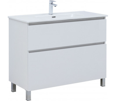 Тумба с раковиной Aquanet Вега 100 (Flat) напольная 2 ящ. цв. белый глянец 00345379 Тумба с раковиной Aquanet Вега 100 (Flat) напольная 2 ящ. цв. белый глянец 00345379