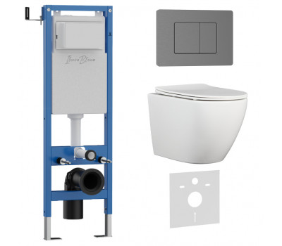 Комплект 3в1 IBERICA BLANCA инсталляция SILENCIO MINI, унитаз BILBAO ALTO белый, кнопка смыва INOX-C вороненая сталь (IB.001M.BLA.234.1180) 