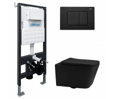 Комплект подвесной унитаз ABBER Rechteck AC1201MB черный матовый с инсталляцией AC0105 и кнопкой AC0120MB черный матовый 