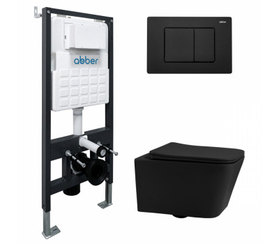 Комплект подвесной унитаз ABBER Rechteck AC1201MB черный матовый с инсталляцией AC0105 и кнопкой AC0120MB черный матовый 