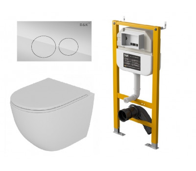 Комплект D&K Унитаз подвесной безободковый DT1396016, Инсталляция DI8050127, Клавиша DB1529001.2, хром (DS1391625) 