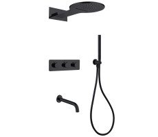 Душевая система ABBER Wasser Kreis AF8150B скрытого монтажа с изливом, термостат, черная матовая 