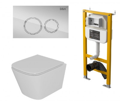 Комплект DK Унитаз подвесной безободковый (торнадо) белый DT1436516, Инсталляция DI8050127, Клавиша смыва DB1529001, хром (DS1431621) 