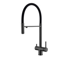 Смеситель для кухни с гибким изливом и подключением фильтра WesnaArt EKO05-160GunMetal, оружейная сталь