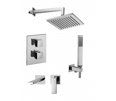 Комплект Paffoni KITLEQ518CR105KING термостатический, для душа, со смесителем EQ518CR на 2 выхода,смеситель для раковины EL105CR70, душ 300x300 мм, ELLE, хром  