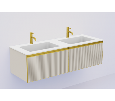 Тумба Armadi Art рифлёная CASHMERE QUATRO 2 140см профиль MATT GOLD + внутриняя подсветка 790-M2-140(70+70)-R-C-M+L 